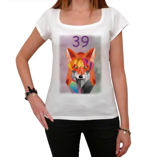 Women's Graphic T-Shirt Geometric Fox 39 39th Birthday Anniversary 39 Year Old Gift 1985 Vintage Eco-Friendly Ladies Short Sleeve Novelty Tee