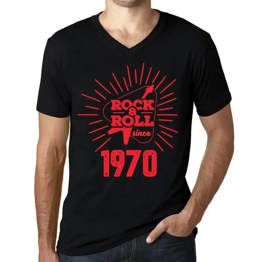 Men's Graphic T-Shirt V Neck Guitar and Rock & Roll Since 1970 54th Birthday Anniversary 54 Year Old Gift 1970 Vintage Eco-Friendly Short Sleeve Novelty Tee