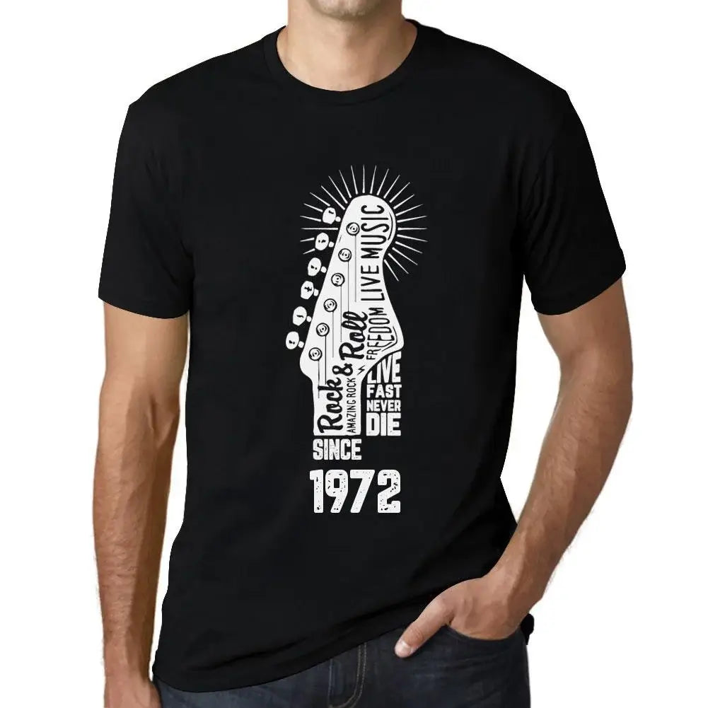 Men's Graphic T-Shirt Live Fast, Never Die Guitar and Rock & Roll Since 1972 52nd Birthday Anniversary 52 Year Old Gift 1972 Vintage Eco-Friendly Short Sleeve Novelty Tee