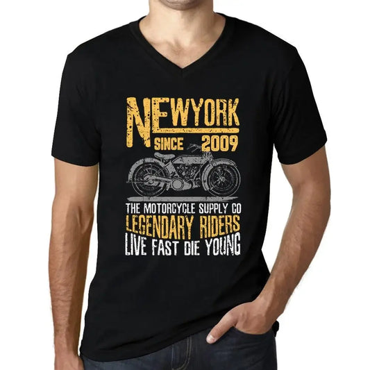 Men's Graphic T-Shirt V Neck Motorcycle Legendary Riders Since 2009 15th Birthday Anniversary 15 Year Old Gift 2009 Vintage Eco-Friendly Short Sleeve Novelty Tee