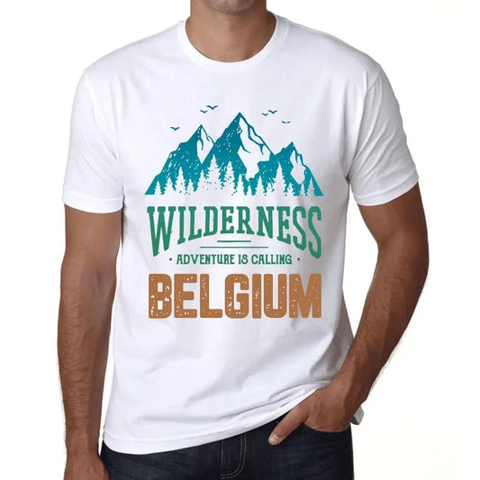 Men's Graphic T-Shirt Wilderness, Adventure Is Calling Belgium Eco-Friendly Limited Edition Short Sleeve Tee-Shirt Vintage Birthday Gift Novelty