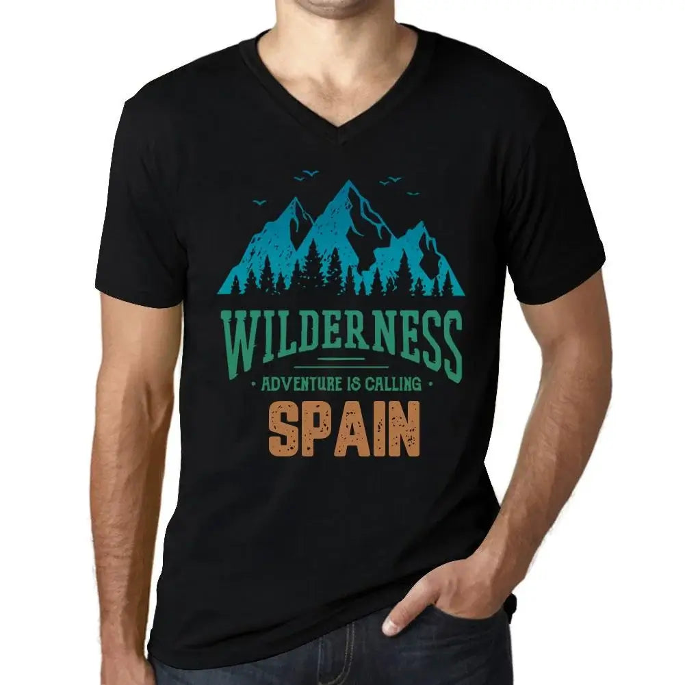 Men's Graphic T-Shirt V Neck Wilderness, Adventure Is Calling Spain Eco-Friendly Limited Edition Short Sleeve Tee-Shirt Vintage Birthday Gift Novelty