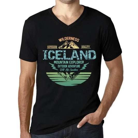 Men's Graphic T-Shirt V Neck Outdoor Adventure, Wilderness, Mountain Explorer Iceland Eco-Friendly Limited Edition Short Sleeve Tee-Shirt Vintage Birthday Gift Novelty