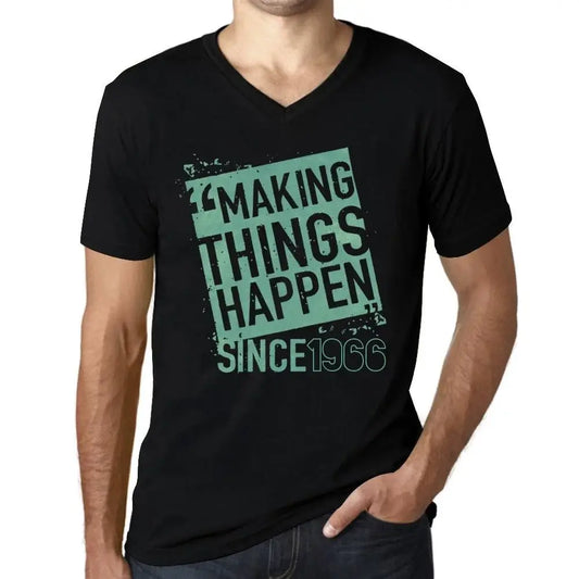 Men's Graphic T-Shirt V Neck Making Things Happen Since 1966 58th Birthday Anniversary 58 Year Old Gift 1966 Vintage Eco-Friendly Short Sleeve Novelty Tee