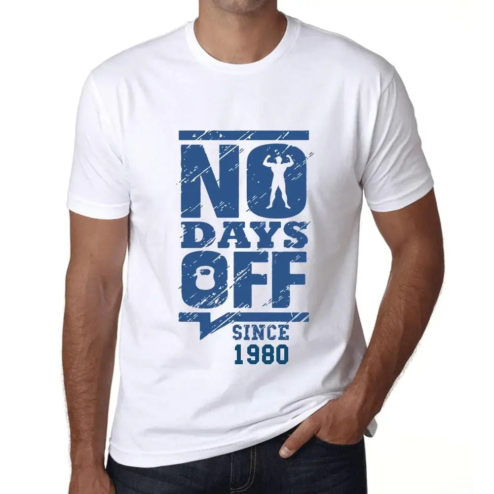 Men's Graphic T-Shirt No Days Off Since 1980 44th Birthday Anniversary 44 Year Old Gift 1980 Vintage Eco-Friendly Short Sleeve Novelty Tee