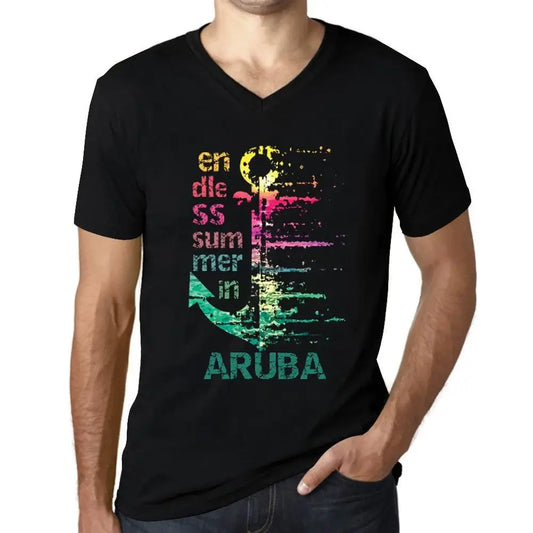 Men's Graphic T-Shirt V Neck Endless Summer In Aruba Eco-Friendly Limited Edition Short Sleeve Tee-Shirt Vintage Birthday Gift Novelty