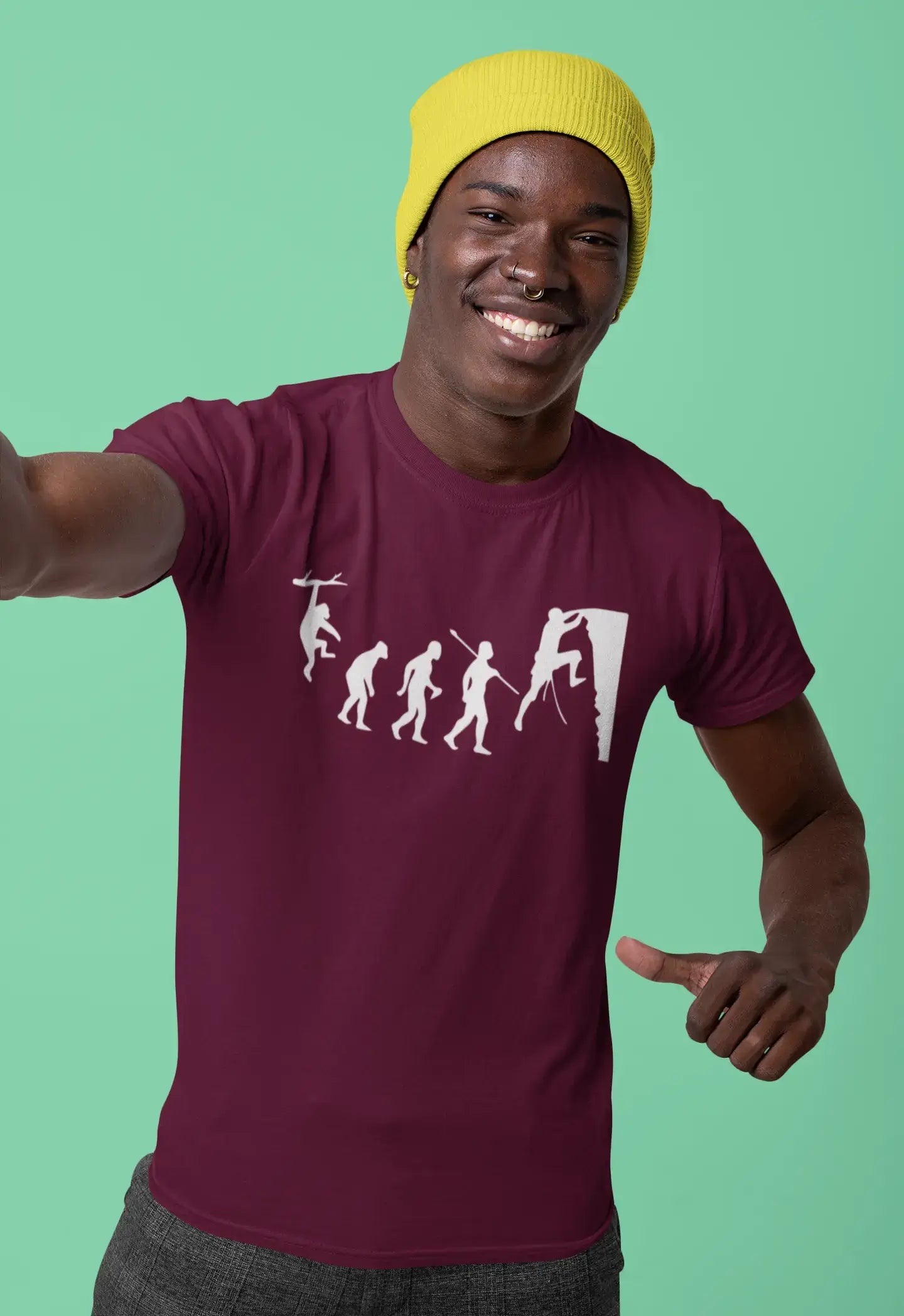 ULTRABASIC - Graphic Printed Men's Climbing Evolution T-Shirt Burgundy