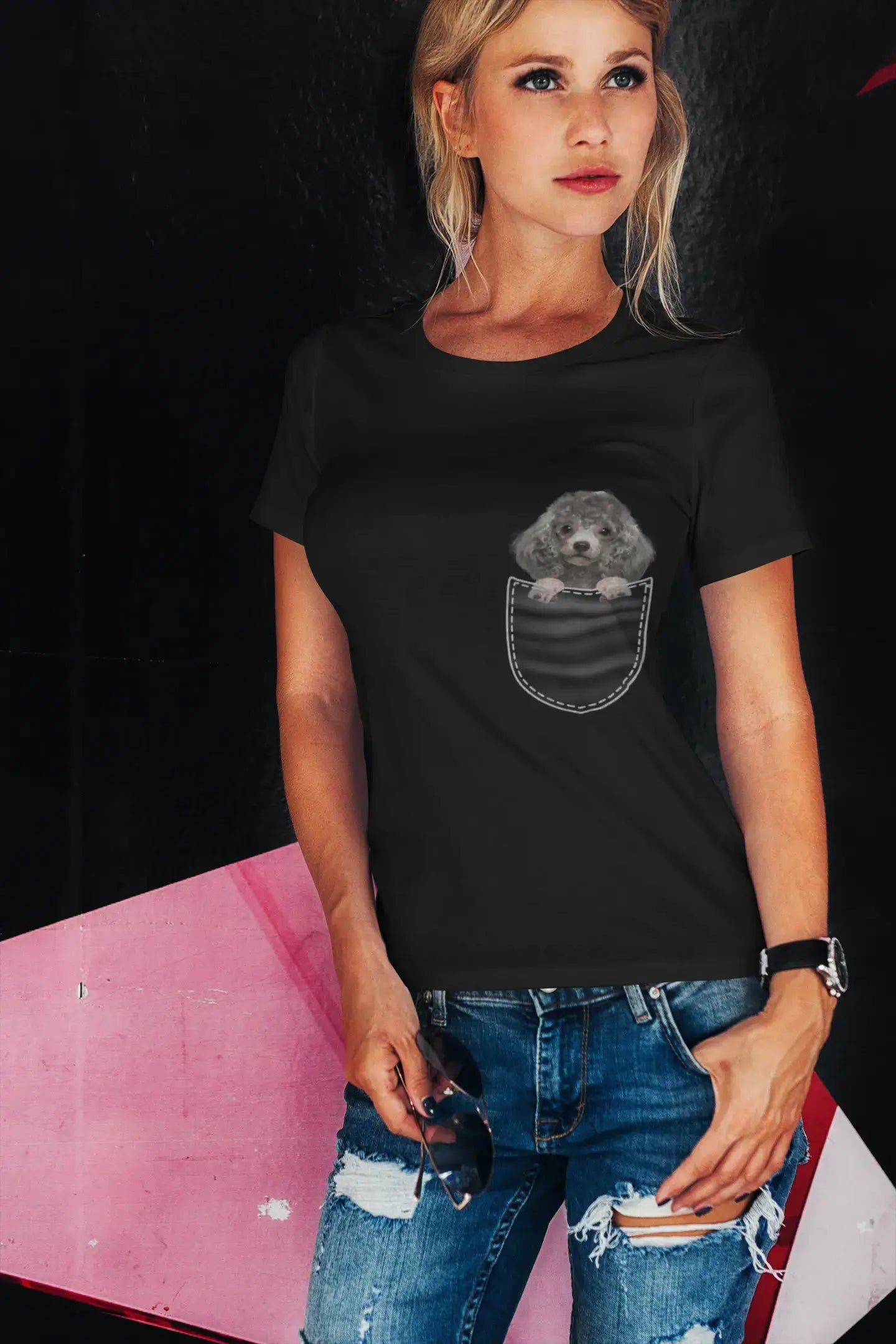 ULTRABASIC Graphic Women's T-Shirt Poodle - Cute Dog In Your Pocket - Vintage