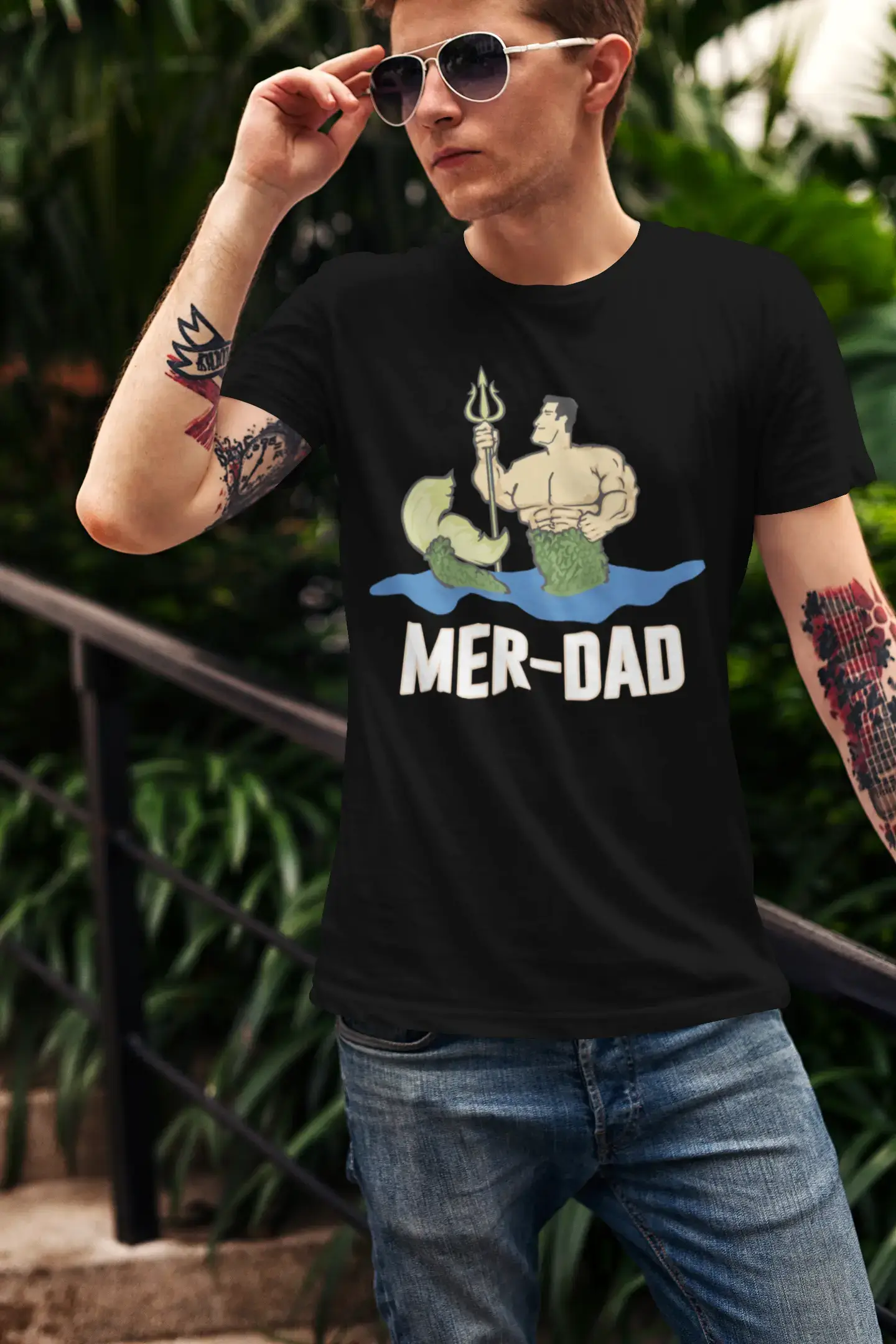 ULTRABASIC Men's Novelty T-Shirt Mer-Dad - Mermaid Father Tee Shirt