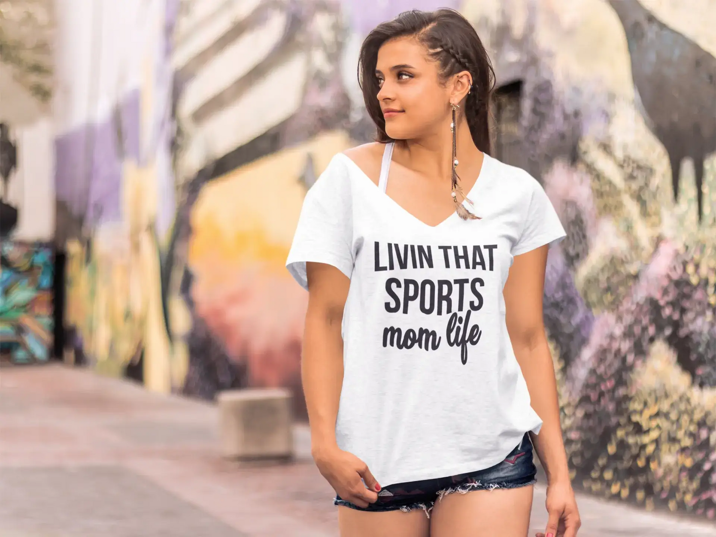 ULTRABASIC Women's T-Shirt Livin That Sports Mom Life - Short Sleeve Tee Shirt Tops