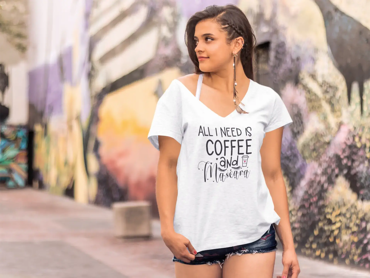 ULTRABASIC Women's Novelty T-Shirt All I Need Is Coffee And Mascara - Make Up Funny Tee Shirt