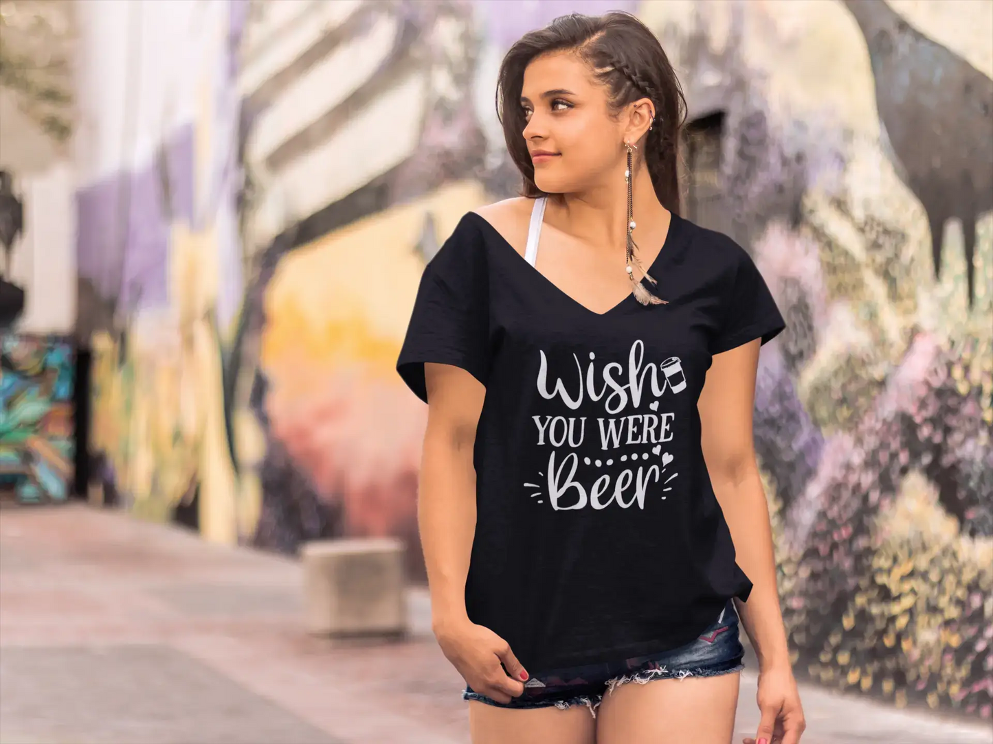 ULTRABASIC Women's T-Shirt Wish You Were Beer - Funny Short Sleeve Tee Shirt