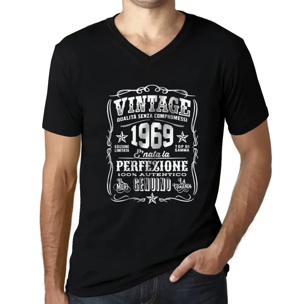 Men's Graphic T-Shirt V Neck Perfection Was Born 1969 – È Nata La Perfezione 1969 – 55th Birthday Anniversary 55 Year Old Gift 1969 Vintage Eco-Friendly Short Sleeve Novelty Tee