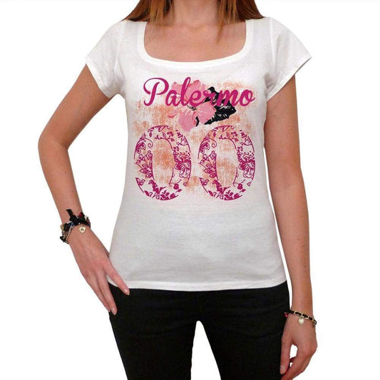 00, Palermo, City With Number, <span>Women's</span> <span>Short Sleeve</span> Round White T-shirt 00008 - ULTRABASIC