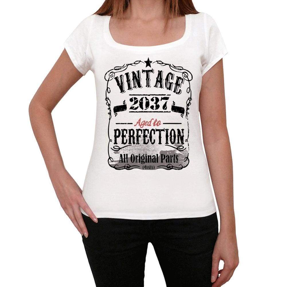 2037 Vintage Aged To Perfection Womens T-Shirt White Birthday Gift 00491 - White / Xs - Casual