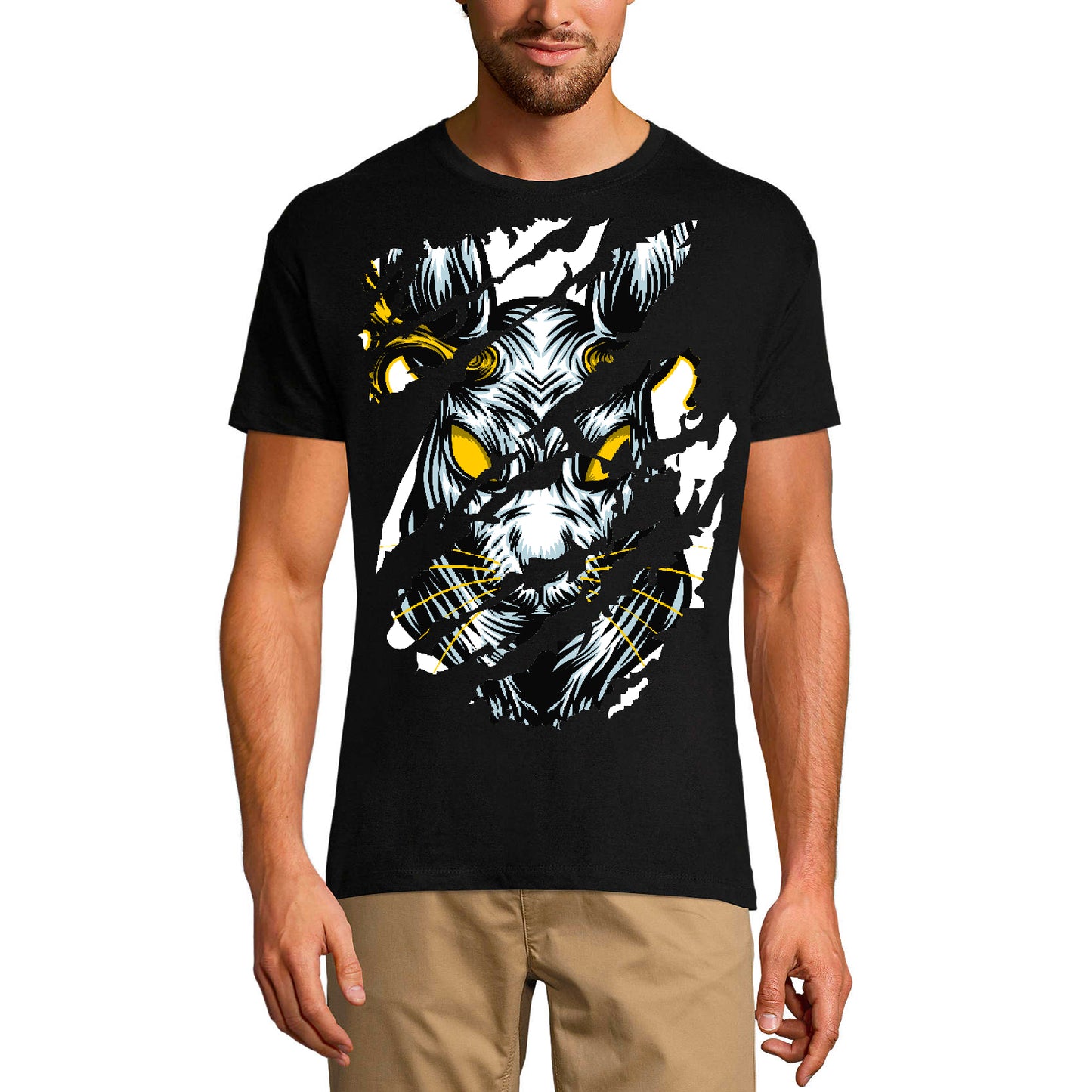 ULTRABASIC Men's Torn T-Shirt Angry Animal - Urban Vintage Graphic Shirt for Men