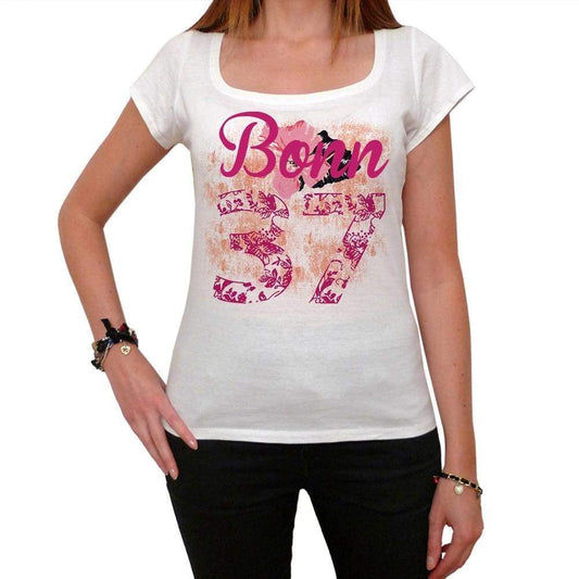 37 Bonn City With Number Womens Short Sleeve Round White T-Shirt 00008 - Casual