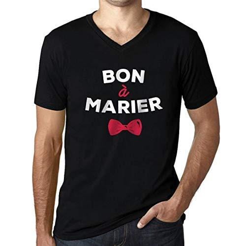 Men's Vintage Tee Shirt Graphic V-Neck T Shirt Bon à Marier Noir Profond