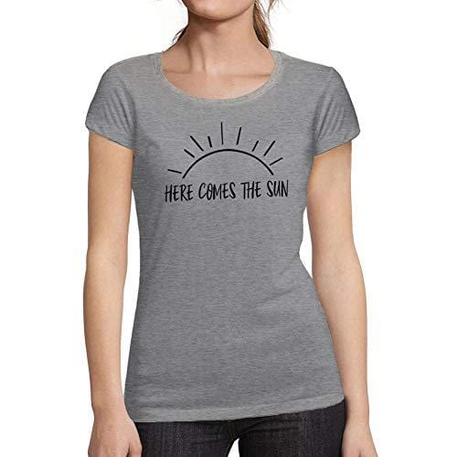 Ultrabasic - Tee-Shirt Femme col Rond Décolleté Here Comes The Sun Gris Chiné