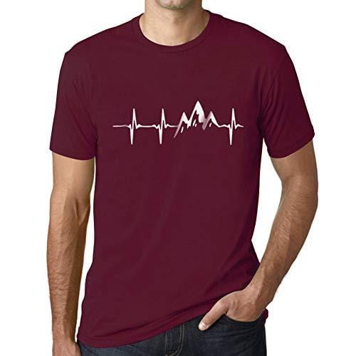 Ultrabasic - Homme T-Shirt Graphique Rythme Cardiaque de Montagne Bordeaux