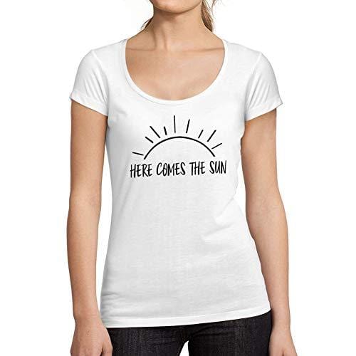 Ultrabasic - Tee-Shirt Femme col Rond Décolleté Here Comes The Sun Blanc