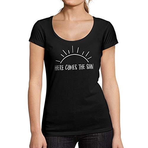 Ultrabasic - Tee-Shirt Femme col Rond Décolleté Here Comes The Sun Noir Profond