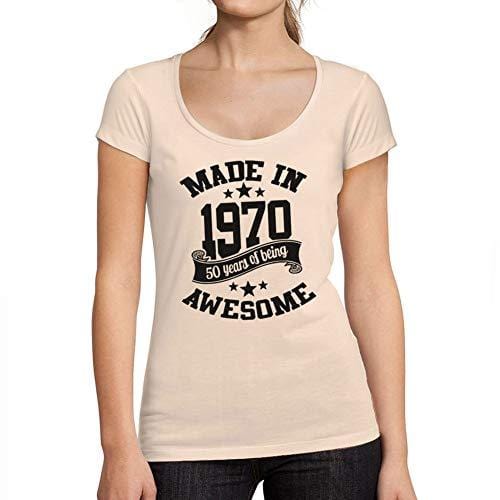 Ultrabasic - Tee-Shirt Femme Col Rond Décolleté Made in 1970 Idée Cadeau T-Shirt pour Le 50e Anniversaire Rose Crémeux
