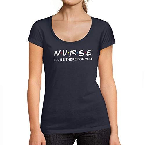 Ultrabasic - Tee-Shirt Femme col Rond Décolleté Nurse Letter Casual Fashion Relaxed French Marine