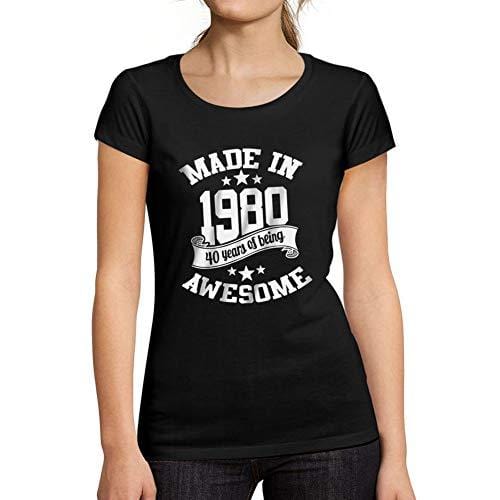 Ultrabasic - T-Shirt Donna Girocollo Made in 1980 Idée Cadeau T-Shirt pour Le 40e Anniversaire Noir Profond