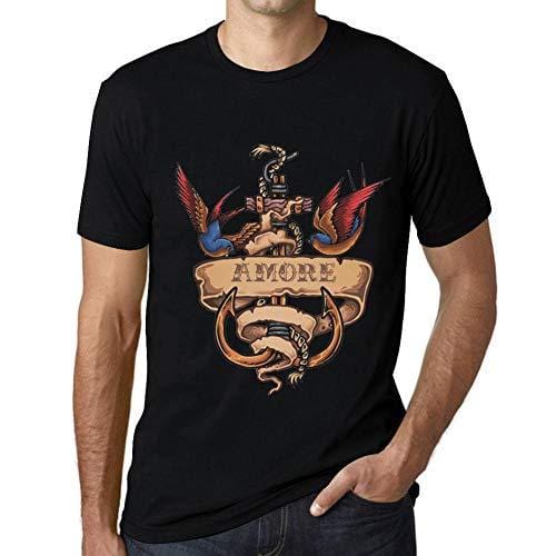 Ultrabasic - Homme T-Shirt Graphique Anchor Tattoo Amore Noir Profond