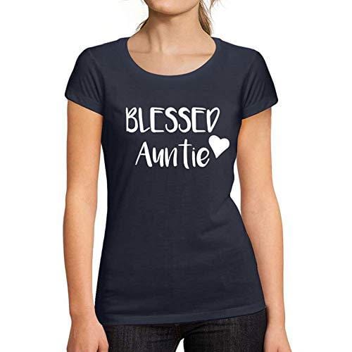 Ultrabasic - Femme Graphique Blessed Auntie Tee Shirt Mignon Tante Imprimé T-Shirt Marine