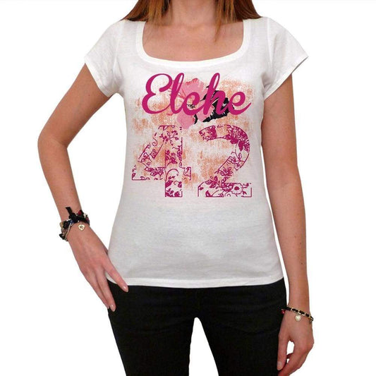 42 Elche City With Number Womens Short Sleeve Round White T-Shirt 00008 - White / Xs - Casual