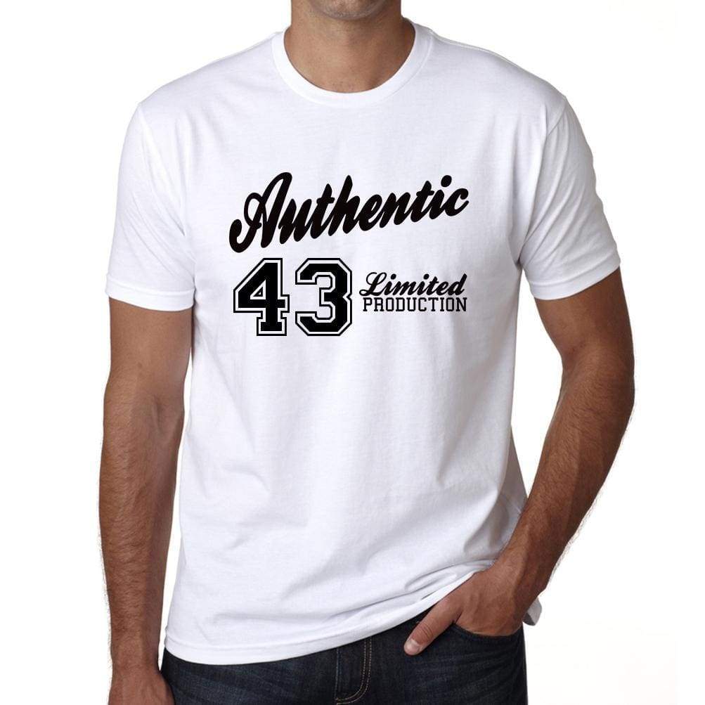 43 Authentic White Mens Short Sleeve Round Neck T-Shirt 00123 - White / L - Casual