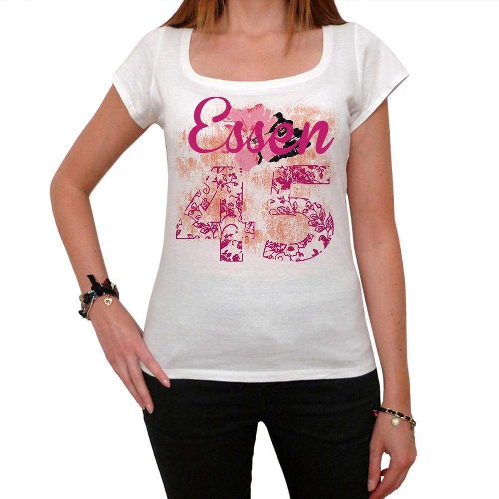 45 Essen City With Number Womens Short Sleeve Round White T-Shirt 00008 - White / Xs - Casual