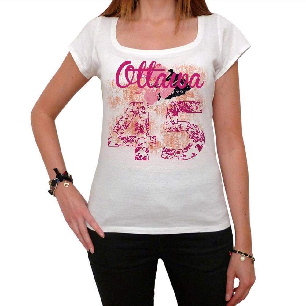 45 Ottawa City With Number Womens Short Sleeve Round White T-Shirt 00008 - White / Xs - Casual