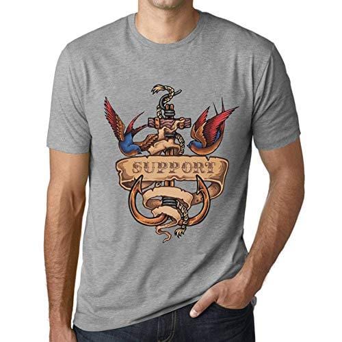 Ultrabasic - Homme T-Shirt Graphique Anchor Tattoo Support Gris Chiné