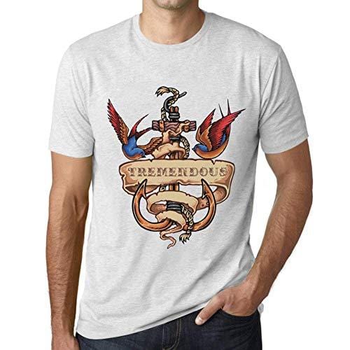 Ultrabasic - Homme T-Shirt Graphique Anchor Tattoo Tremendous Blanc Chiné