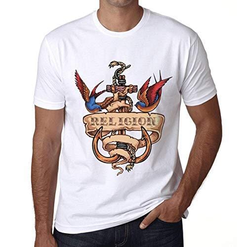 Ultrabasic - Homme T-Shirt Graphique Anchor Tattoo Religion Blanc