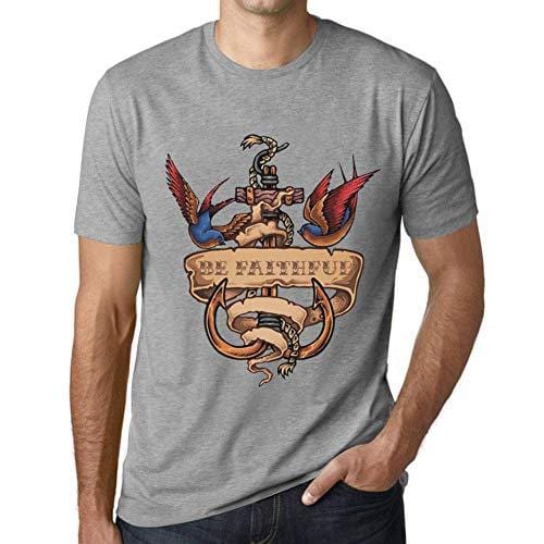 Ultrabasic - Homme T-Shirt Graphique Anchor Tattoo BE Faithful Gris Chiné