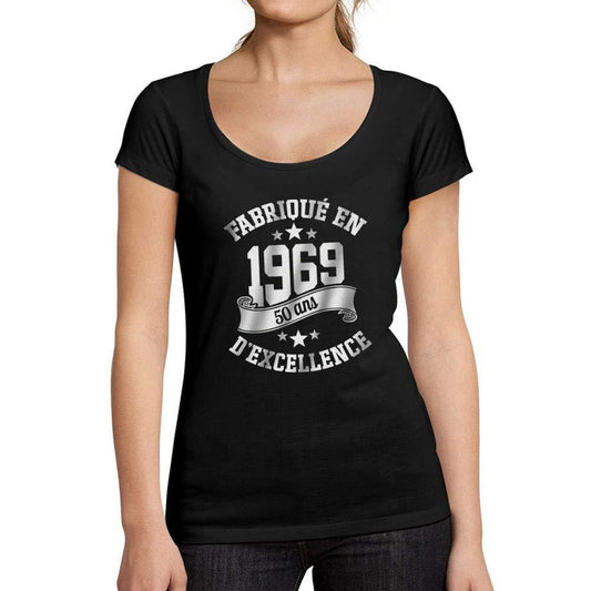 Ultrabasic - Tee-Shirt Femme col Rond Décolleté Fabriqué en 1969, 50 Ans d'être Génial T-Shirt Noir Profond