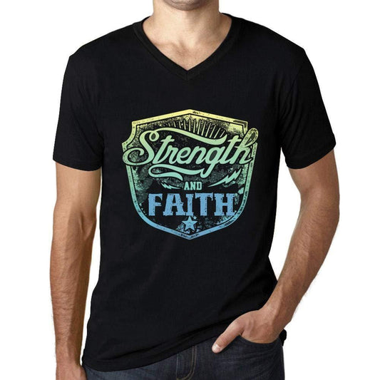 Homme T Shirt Graphique Imprimé Vintage Col V Tee Strength and Faith Noir Profond