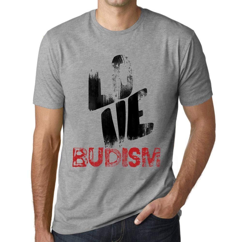 Ultrabasic - Homme T-Shirt Graphique Love BUDISM Gris Chiné