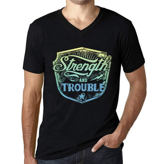 Homme T Shirt Graphique Imprimé Vintage Col V Tee Strength and Trouble Noir Profond