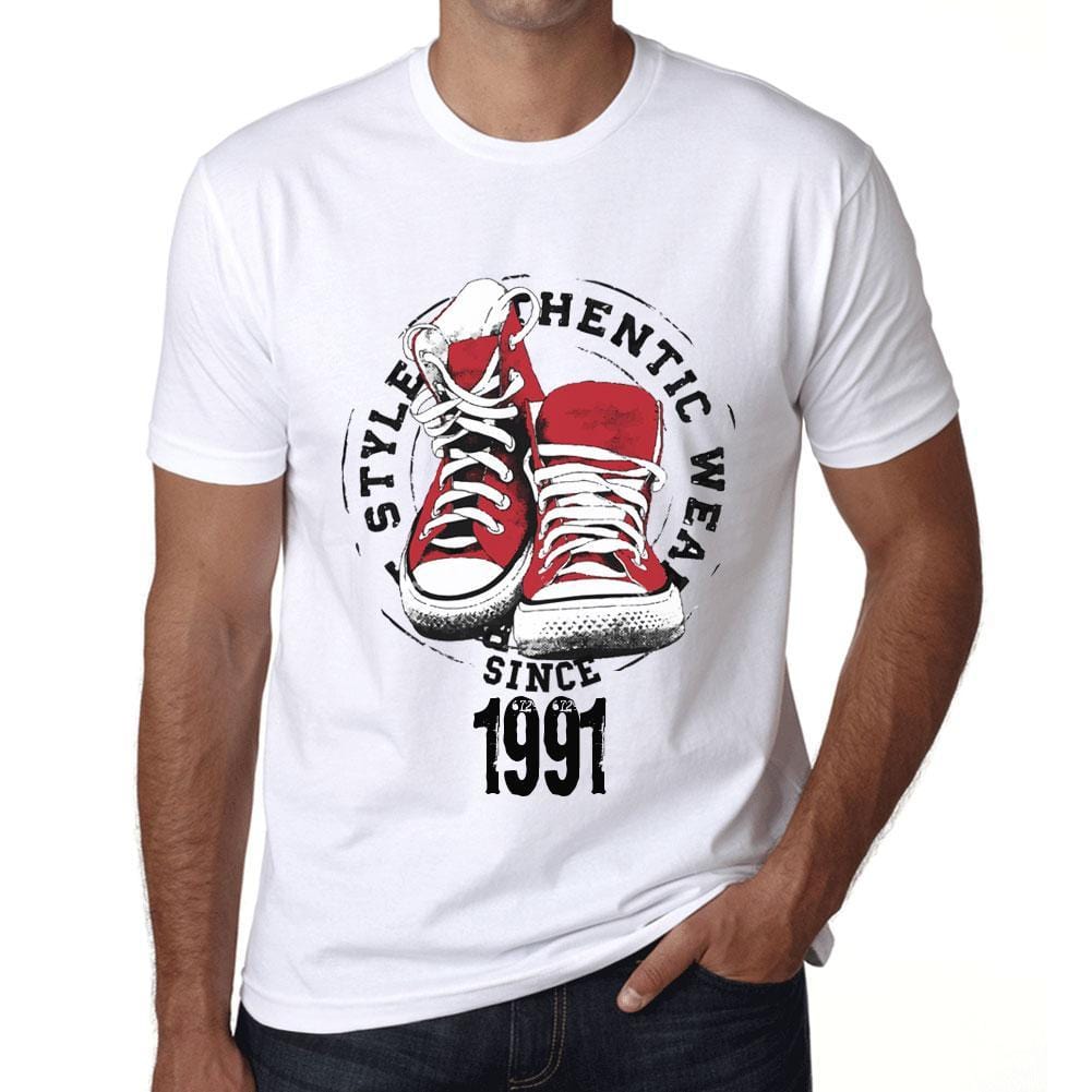 Men&rsquo;s Vintage Tee Shirt Graphic T shirt Authentic Style Since 1991 White - Ultrabasic