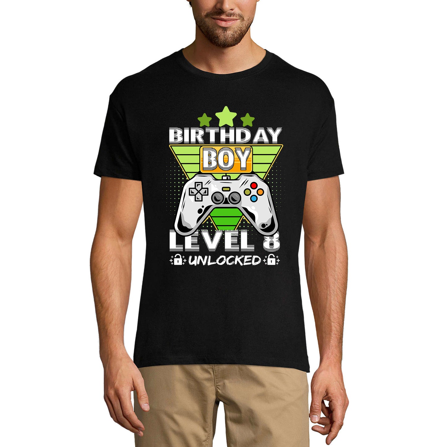 ULTRABASIC Men's T-Shirt Birthday Boy Level 8 Unlocked - Gift for 8th Birthday - Gamer Tee Shirt