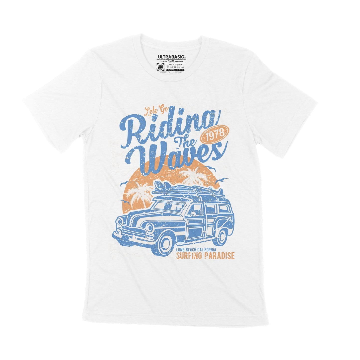 ULTRABASIC Men's T-Shirt Lets Go Riding Waves 1978 - Surfing Tee Shirt for Surfer