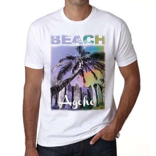 Agoho Beach Palm White Mens Short Sleeve Round Neck T-Shirt - White / S - Casual