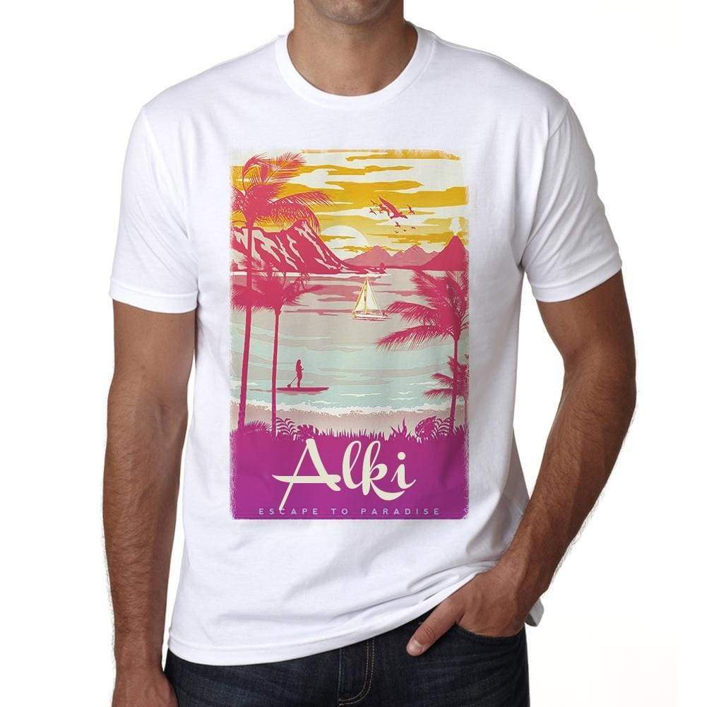Alki Escape To Paradise White Mens Short Sleeve Round Neck T-Shirt 00281 - White / S - Casual