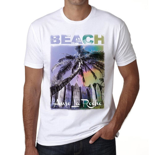 Anse La Roche Beach Palm White Mens Short Sleeve Round Neck T-Shirt - White / S - Casual
