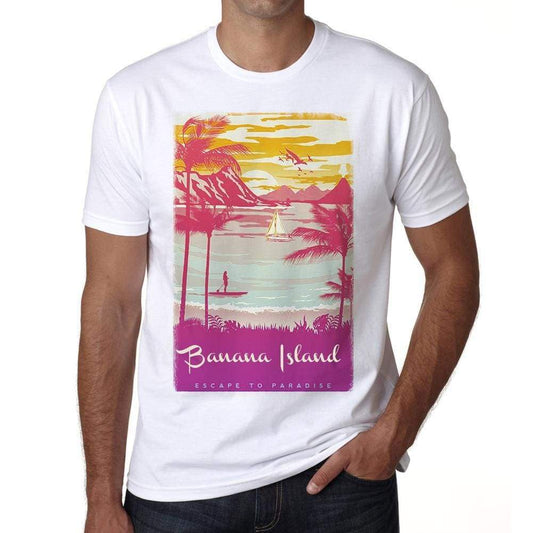 Banana Island Escape To Paradise White Mens Short Sleeve Round Neck T-Shirt 00281 - White / S - Casual